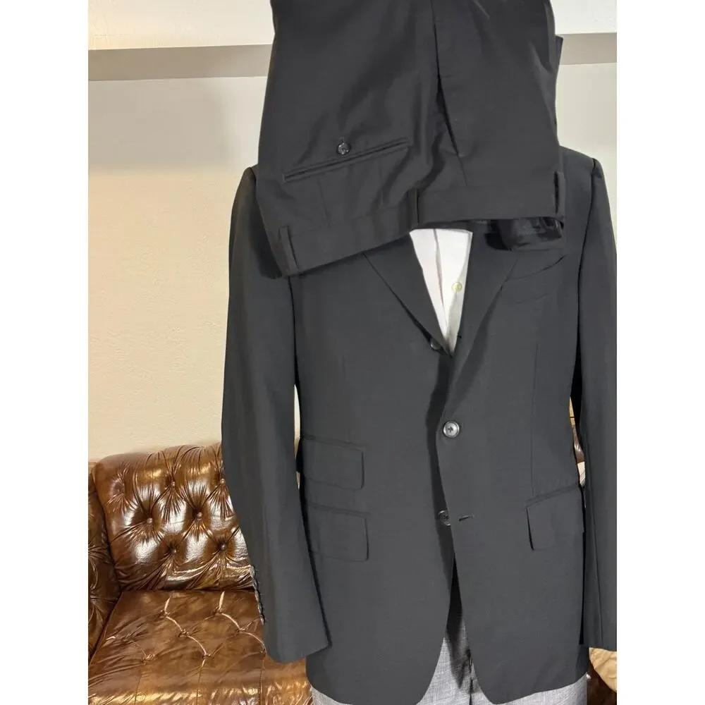 Tom Ford Black Wool Peak Lapel 2Pc Suit 50R 40S 34x28.5 Trousers